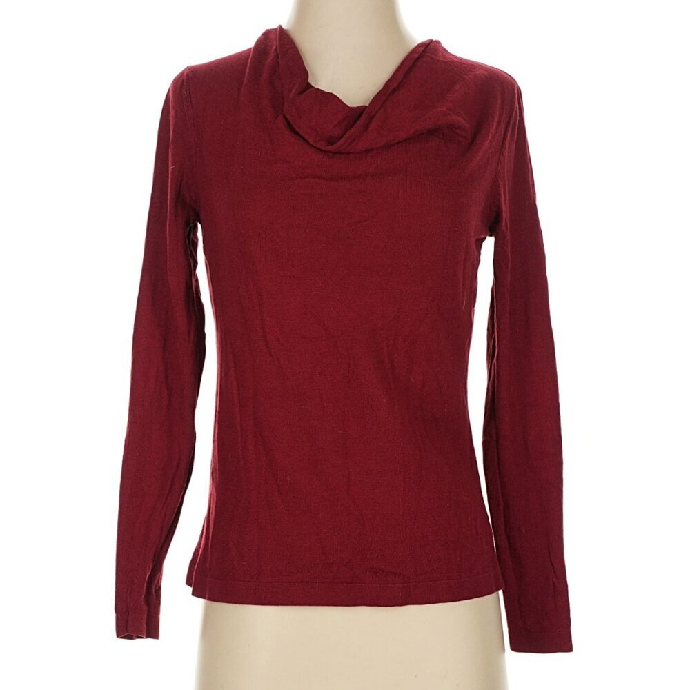 ANN TAYLOR LOFT Solid Wine Red Lightweight Rayon Cotton Draped Cowl Neck Sweater